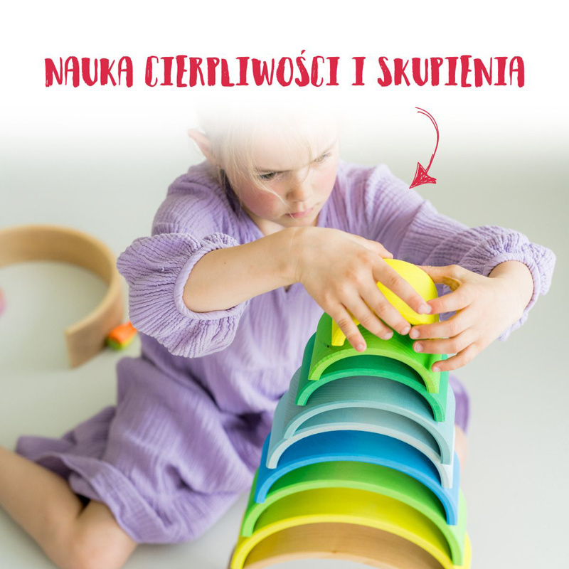 Tęcza Grimm’s 10 elementów Neon Green – drewniana tęcza Montessori dla dzieci 3+