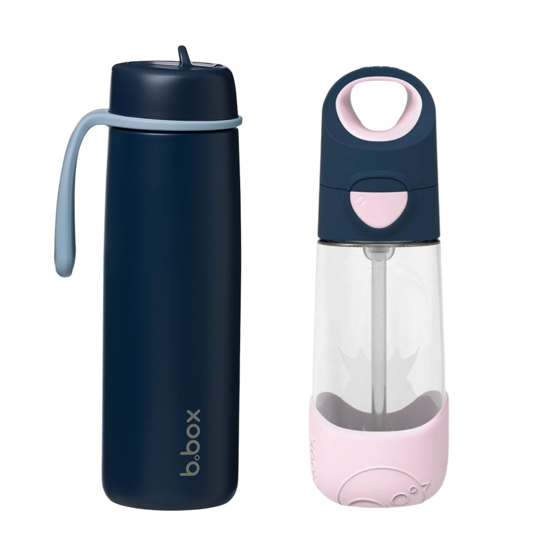 Zestaw Hydro Team butelka termiczna 690 ml Midnight + butelka na wodę ze słomką tritanowa 450 ml Indigo Rose, b.box