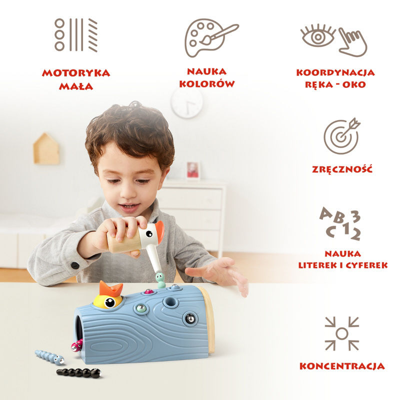 TOPBRIGHT Nakarm ptaszka Złap robaczka – zręcznościowa gra Montessori dla dzieci 24 mies.+, OUTLET