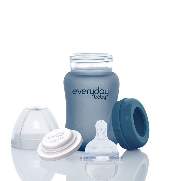 Szklana butelka ze smoczkiem S reagująca na temperaturę, 150 ml, borówkowa, Everyday Baby
