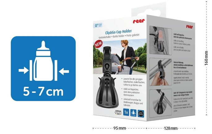 Uniwersalny uchwyt na kubek do wózka, Clip&Go, REER