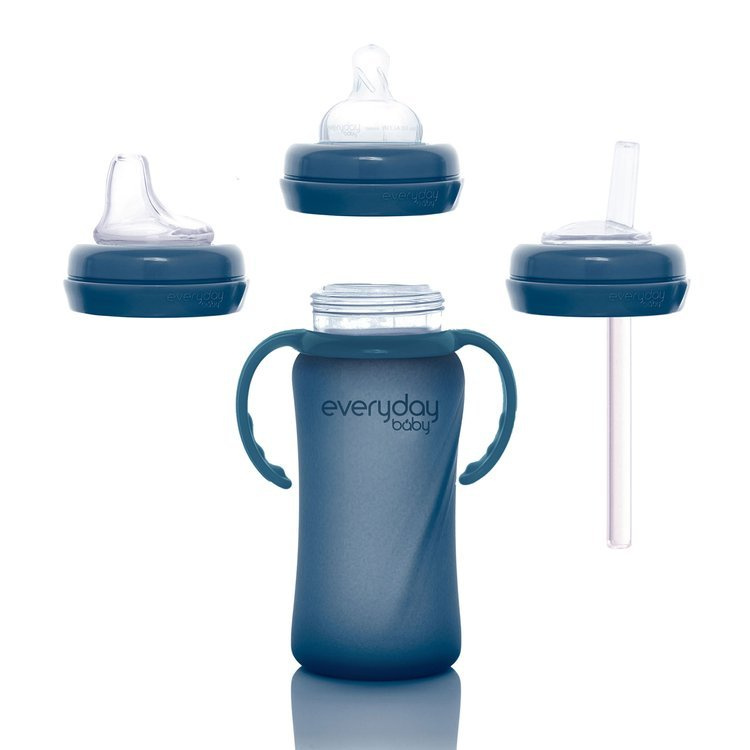 Szklana butelka ze smoczkiem M reagująca na temperaturę, 240 ml, borówkowa, Everyday Baby OUTLET