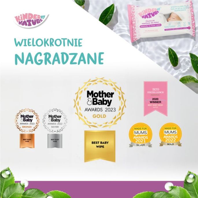 Zestaw Chusteczki nawilżane Kinder by Nature dla noworodków i dzieci 3 opakowania (168 szt.) + etui