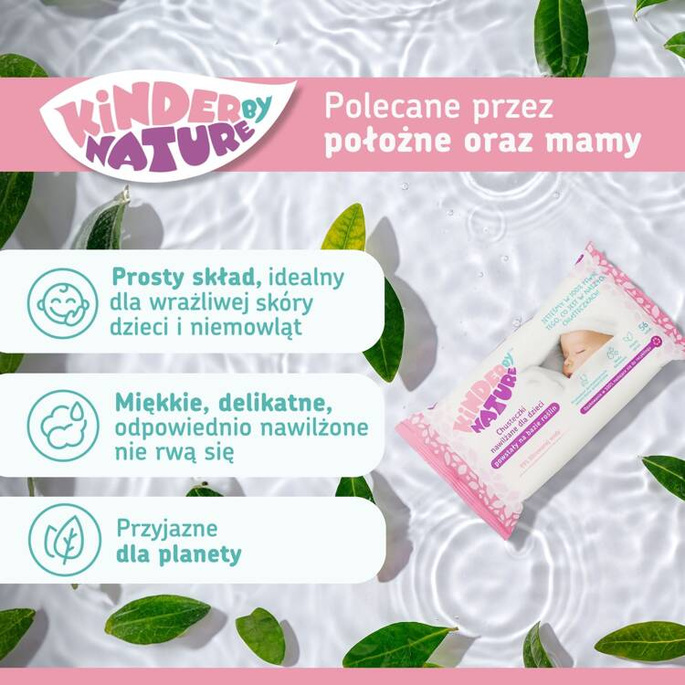 Zestaw Chusteczki nawilżane Kinder by Nature dla noworodków i dzieci 3 opakowania (168 szt.) + etui