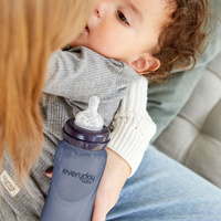 Szklana butelka ze smoczkiem M reagująca na temperaturę, 240 ml, borówkowa, Everyday Baby OUTLET