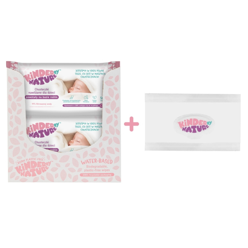 Zestaw Chusteczki nawilżane Kinder by Nature odpowiednie dla noworodków i dzieci 12 opakowan (672 szt.) + etui