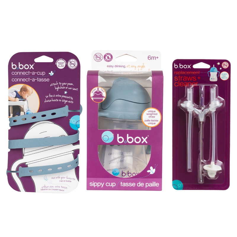 Zestaw na start 3w1 - bidon ze słomką 240 ml + smycz + zapasowe słomki, Ocean, b.box