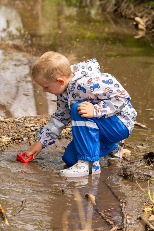 Spodnie przeciwdeszczowe z podszewką z polaru, ocieplone, granatowe, Playshoes