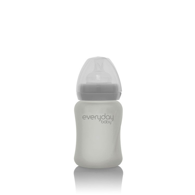 Szklana butelka ze smoczkiem S, 150 ml, szara, Everyday Baby
