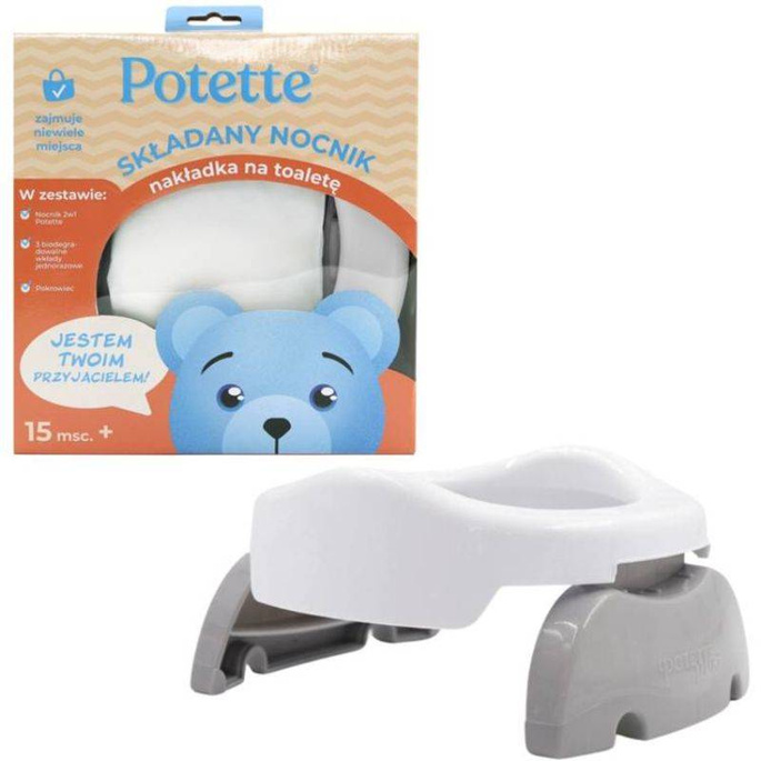 ZESTAW Chusteczki nawilżane Kinder by Nature + Nocnik 2w1 biało-szary Potette