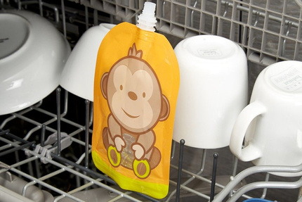 Wielorazowe saszetki z podwójnym zipem Fill'n Squeeze, 6 szt., wzór Wesoła Małpka