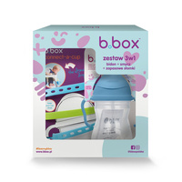 Zestaw na start 3w1 - bidon ze słomką 240 ml borówkowy+ smycz Ocean Breeze + zapasowe słomki, b.box