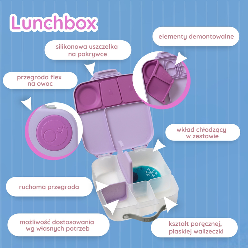 B.box Lunchbox dla dzieci do szkoły - szczelna śniadaniówka z przegródkami i wkładem chłodzącym Sugar Plum