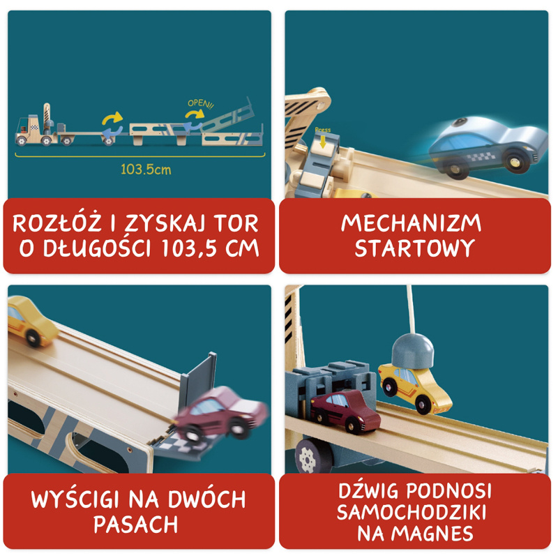 Topbright Roll&Race Zabawka dla dzieci 2w1 Transporter samochodów i tor wyścigowy 36m+, OUTLET