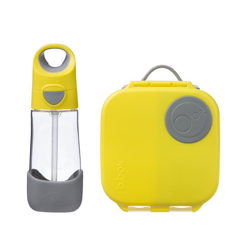 Zestaw Mini Lunchbox + Butelka tritanowa ze słomką 450 ml, Lemon Sherbet, b.box