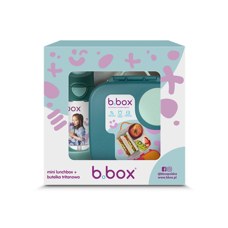 Zestaw Mini Lunchbox + Butelka tritanowa ze słomką 450 ml, Emerald Forest, b.box
