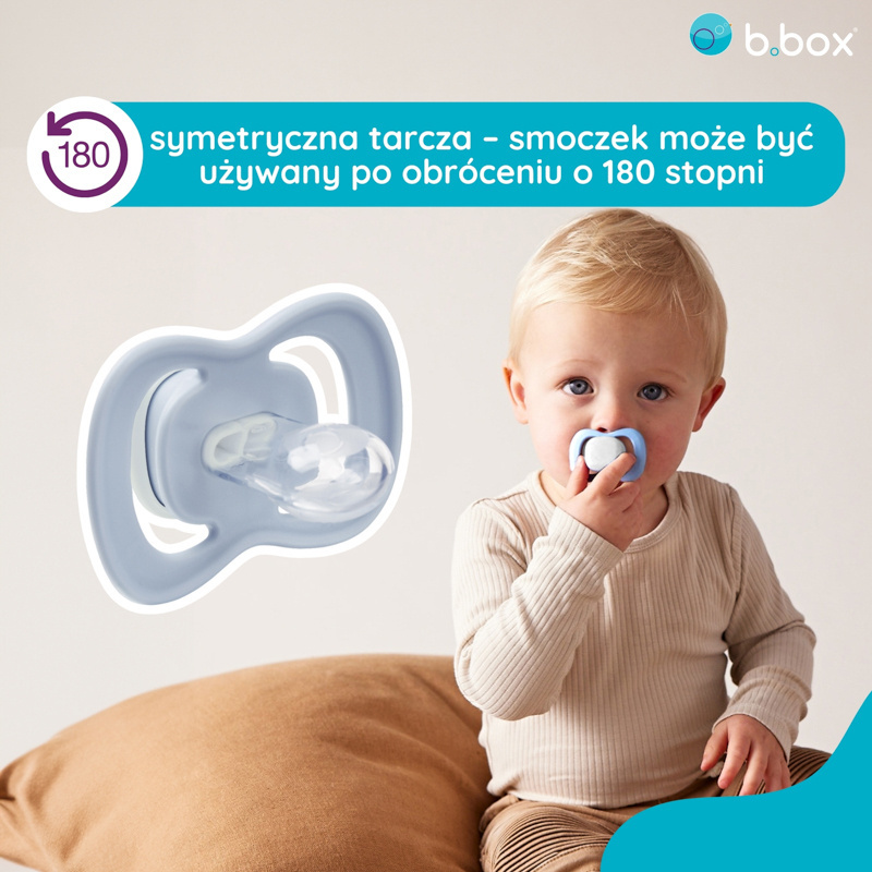 b.box Smoczek dla niemowlaka 2 szt.– symetryczny smoczek silikonowy 6 mies.+ Glow in the dark Sky + Sage