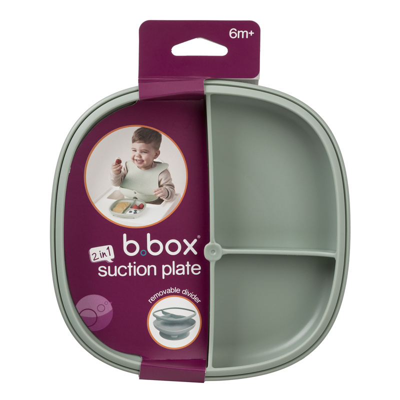 b.box Talerzyk z przyssawką dla dzieci – trójdzielny 2w1 szałwiowy, OUTLET