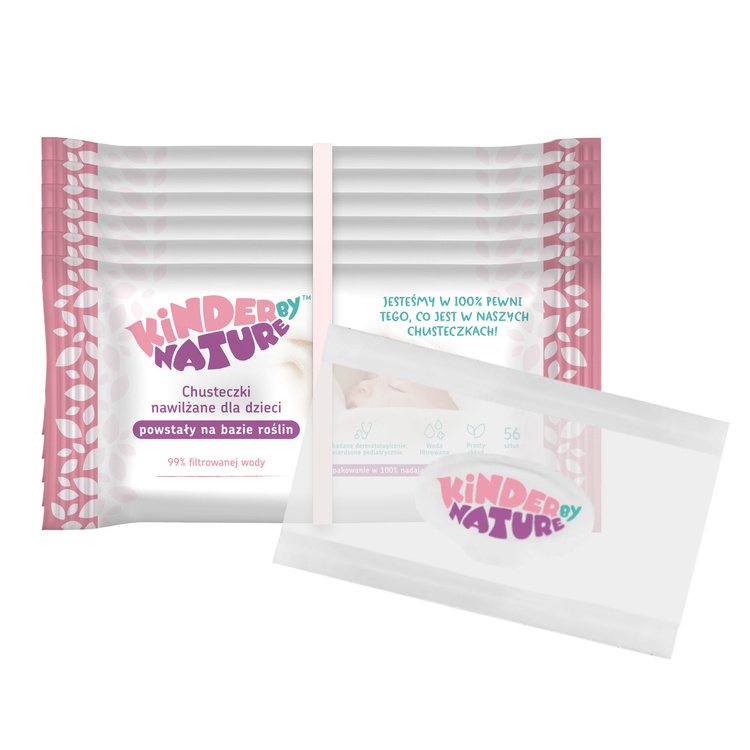Zestaw Chusteczki nawilżane Kinder by Nature odpowiednie dla noworodków i dzieci 6 opakowań (336 szt.) + etui