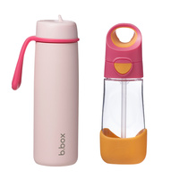 Zestaw Hydro Team butelka termiczna 690 ml Pink Paradise + butelka na wodę ze słomką tritanowa 450 ml Strawberry Shake, b.box
