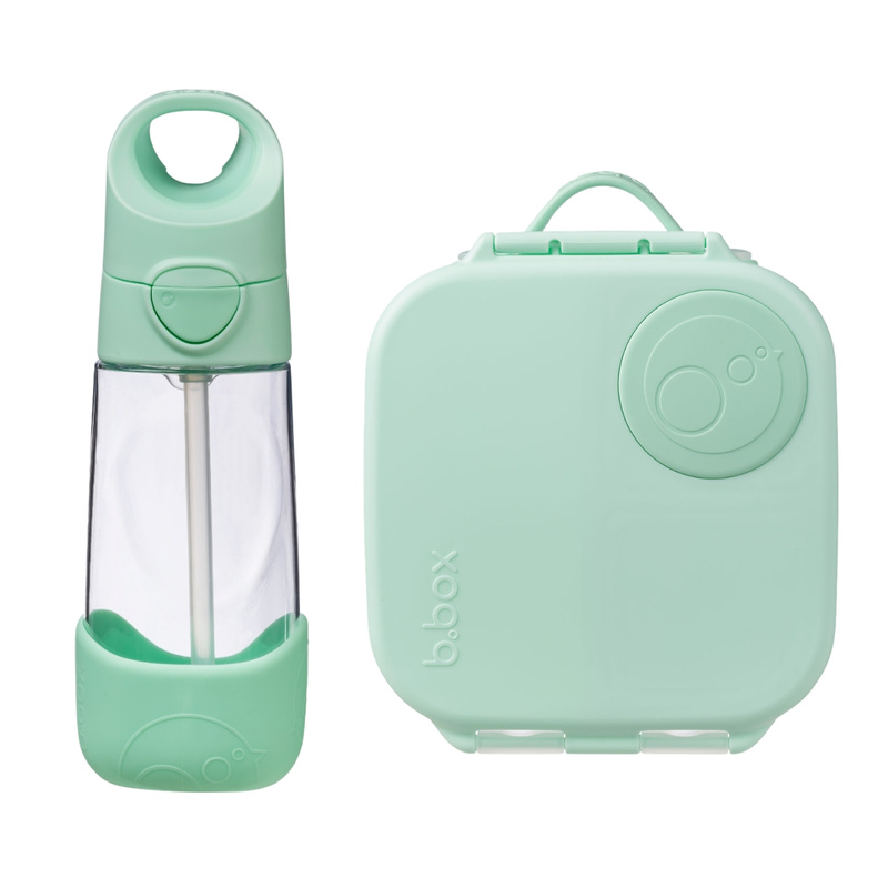 Zestaw Mini Lunchbox + Butelka tritanowa ze słomką 450 ml, Spearmint, b.box