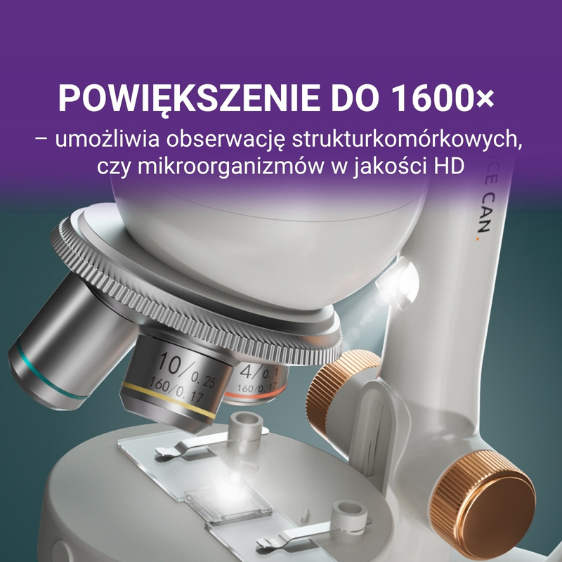 Science Can Mikroskop Młodego Badacza – Laboratorium 1600×, 8+ | Edukacyjny zestaw mikrobiologiczny z akcesoriami