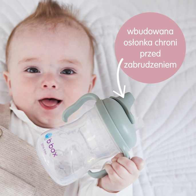 b.box Kubek z miękkim ustnikiem 4m+ szałwiowy – niekapek do nauki samodzielnego picia