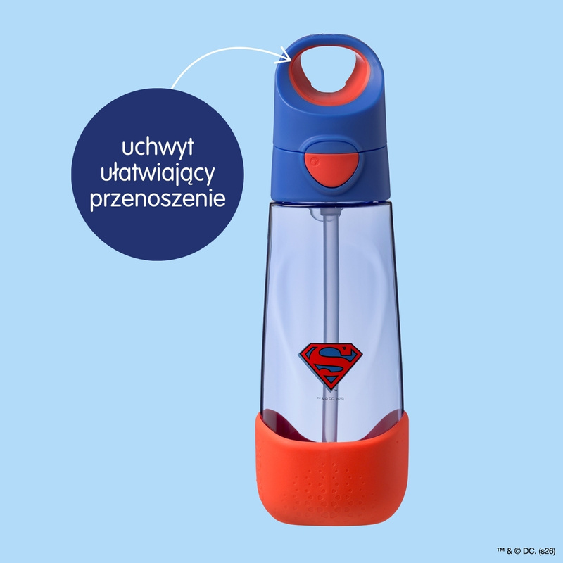 Superman by b.box Butelka na wodę dla dzieci 600 ml - tritanowa butelka ze słomką do szkoły 