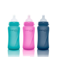 Szklana butelka ze smoczkiem M reagująca na temperaturę, 240 ml, borówkowa, Everyday Baby OUTLET