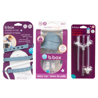 Zestaw na start 3w1 - bidon ze słomką 240 ml + smycz + zapasowe słomki, Ocean, b.box