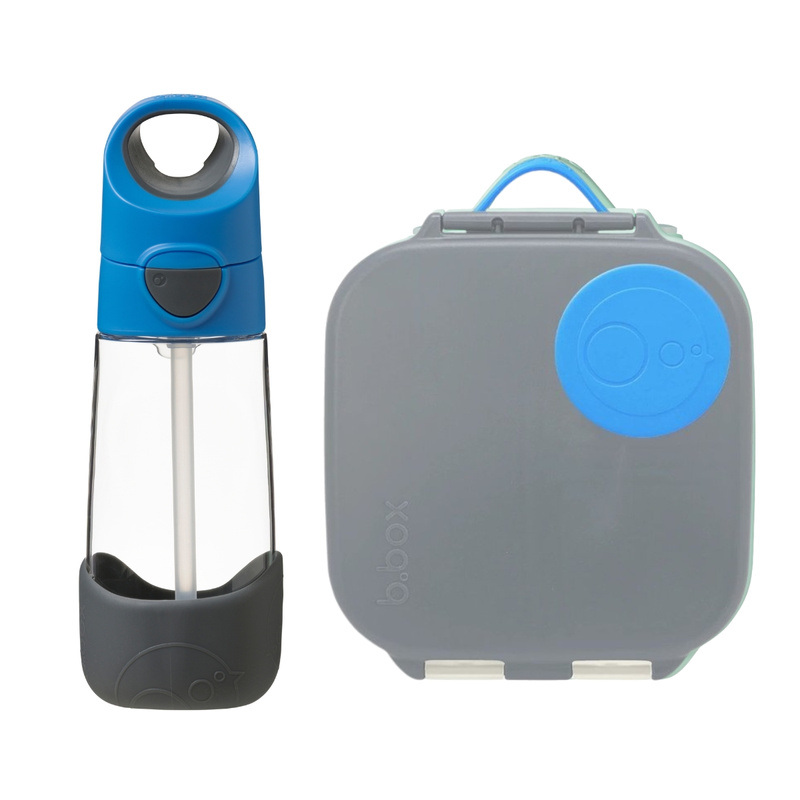 Zestaw Mini Lunchbox + Butelka tritanowa ze słomką 450 ml, Blue Slate, b.box