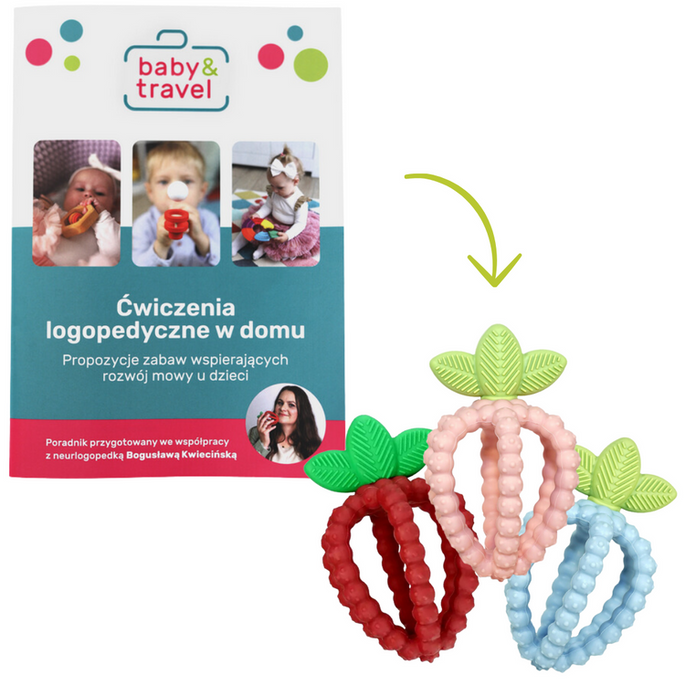Gryzak silikonowy, Soczysta Malina z listkami, RaZbaby + PORADNIK LOGOPEDYCZNY