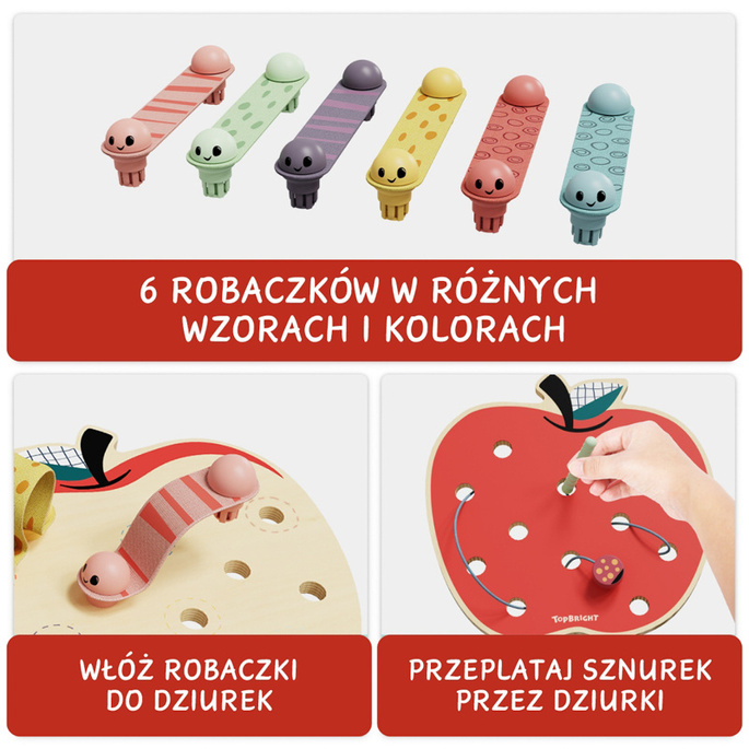Topbright Robaczki w jabłuszku Gra logiczna dla dzieci – drewniana zabawka edukacyjna 18 mies.+