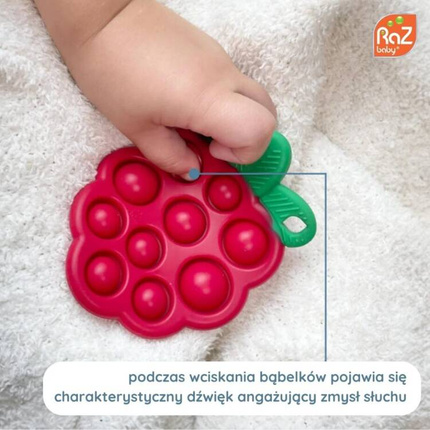 Pop it gryzak silikonowy Soczysta Malina – zabawka sensoryczna dla niemowląt RaZbaby