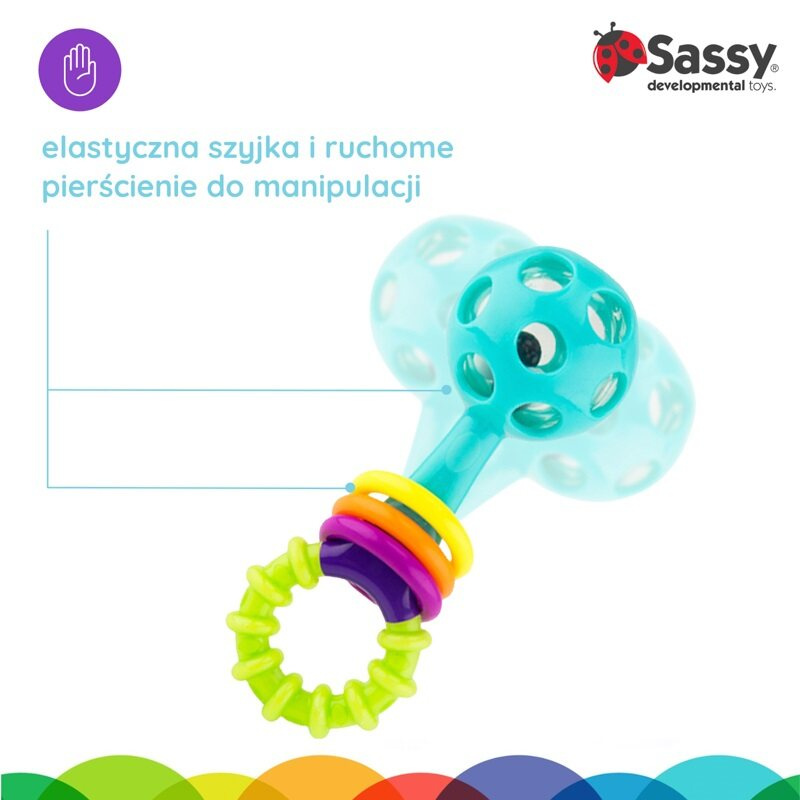Sassy Grzechotka sztanga – sensoryczna pierwsza zabawka 0m+