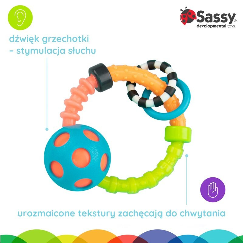 Grzechotka okrągła multikolor Sassy – zabawka sensoryczna dla niemowląt 0m+