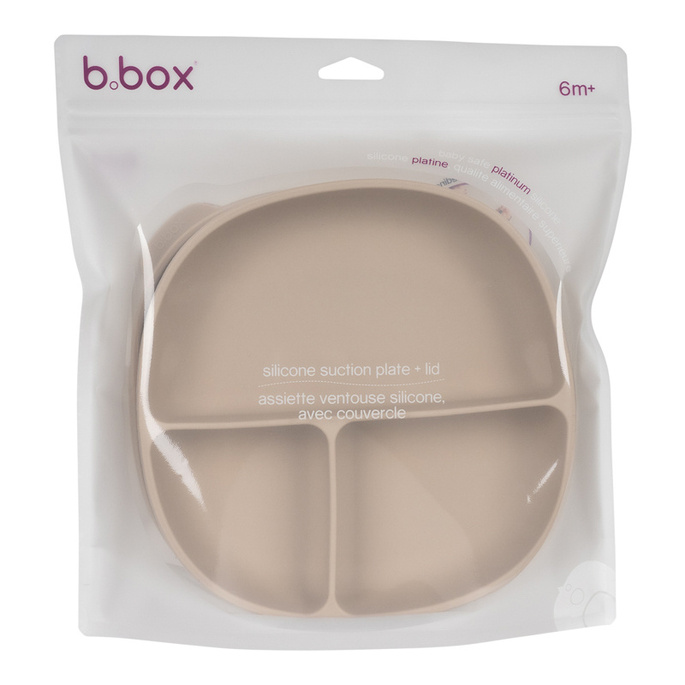 b.box Silikonowy talerzyk trójdzielny z przyssawką i przykrywką latte