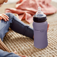 Szklana butelka ze smoczkiem M reagująca na temperaturę, 240 ml, borówkowa, Everyday Baby OUTLET