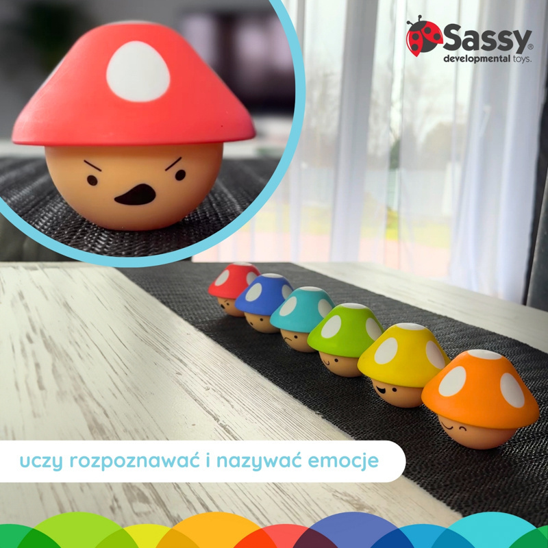 Sassy Psotne grzybki sorter dla dzieci – zabawka edukacyjna 12 mies.+, OUTLET