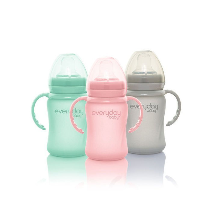 Szklana butelka z ustnikiem niekapkiem i rączkami, 150 ml, miętowa, Everyday Baby, OUTLET