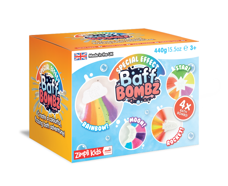  Bomby do kąpieli zmieniające kolor wody, zestaw 4 szt., Rainbow Baff Bombz, 3+, Zimpli Kids, OUTLET