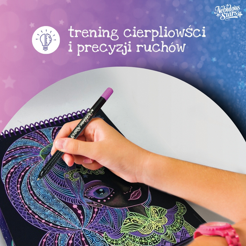 Nebulous Stars Szkicownik dla dzieci z czarnymi kartkami – zestaw naklejek i neonowych pisaków 7+ Eclipsia rozm. M , OUTLET