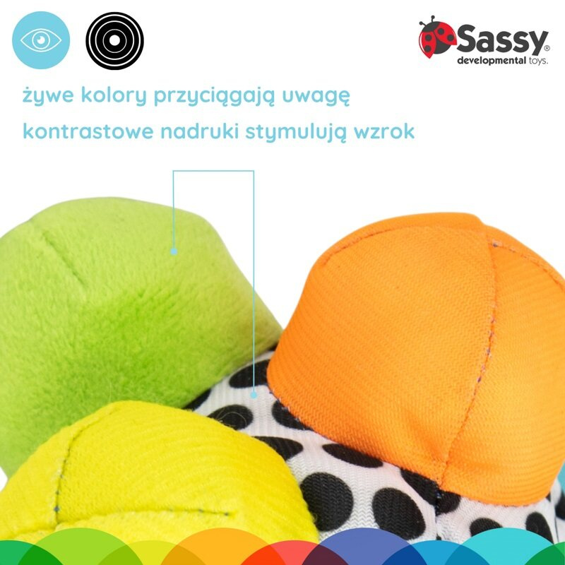Piłka sensoryczna z wypustkami Sassy – zabawka do wózka dla dzieci 6m+