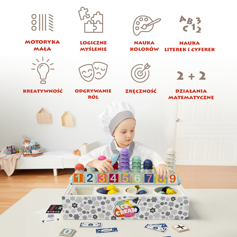 TOPBRIGHT Lodziarnia zabawka matematyczna dla dzieci – gra edukacyjna Montessori 24 mies. +, OUTLET