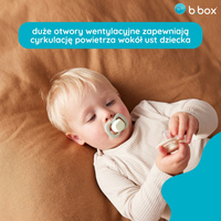 b.box Smoczek dla niemowlaka 2 szt.– symetryczny smoczek silikonowy 6 mies.+ Glow in the dark Sky + Sage