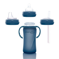 Szklana butelka ze smoczkiem M reagująca na temperaturę, 240 ml, borówkowa, Everyday Baby OUTLET
