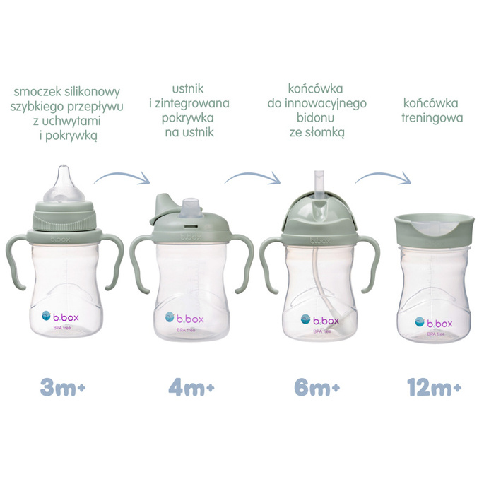 B.box kubek do nauki picia dla dziecka - zestaw 4w1 240 ml Sage
