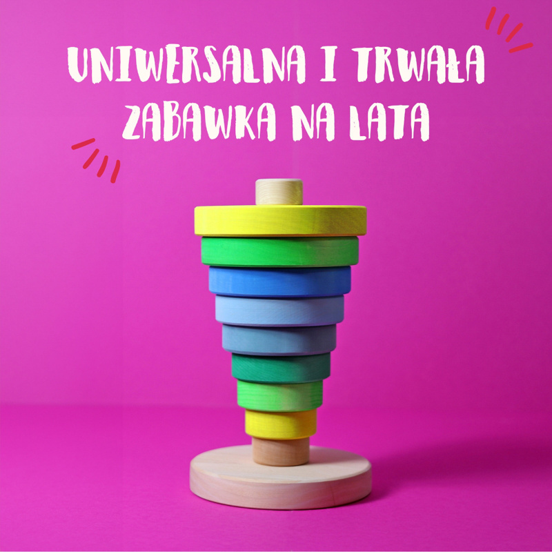 Grimm’s Wieża drewniana dla dzieci 10 krążków – wieża Montessori zabawka układanka Neon Green 1+