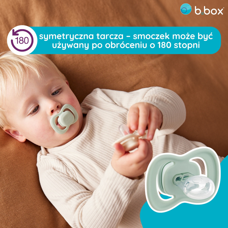 b.box Smoczek dla niemowlaka 2 szt.– symetryczny smoczek silikonowy 6 mies.+ Sage + Vanilla