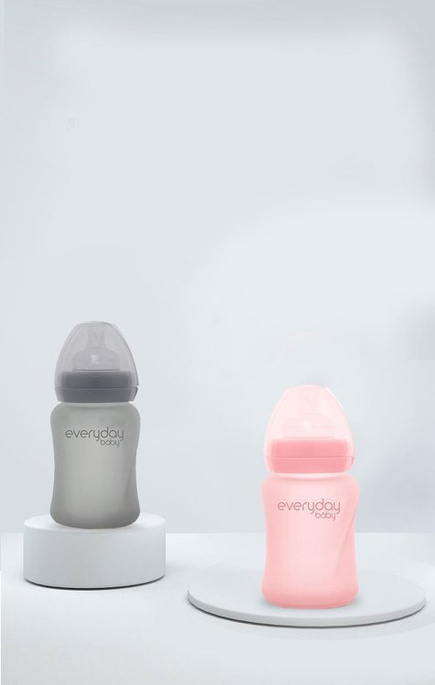 Szklana butelka  ze smoczkiem S, 150 ml, różowa, Everyday Baby